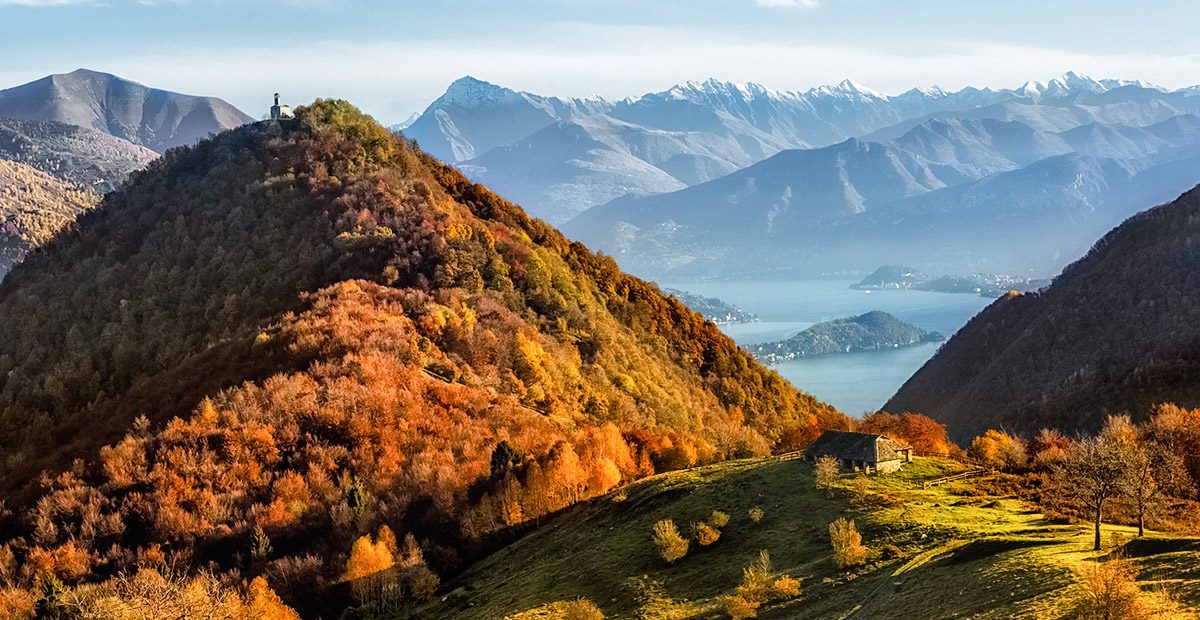 Lake Como landscape during autumn from mountains, Val D'Intelvi.